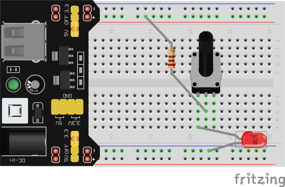 Potentiometer Circuit on Breadboard